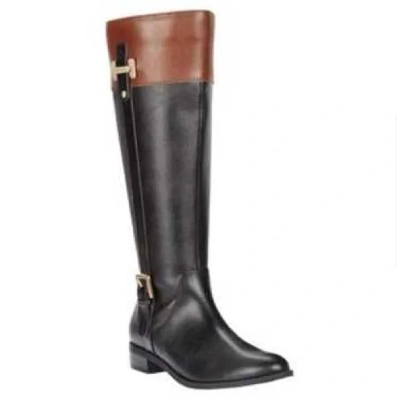 NWOT Black & Brown like riding boots Sz 5 M. Deeply discounted.Low Heel - Picture 4 of 10